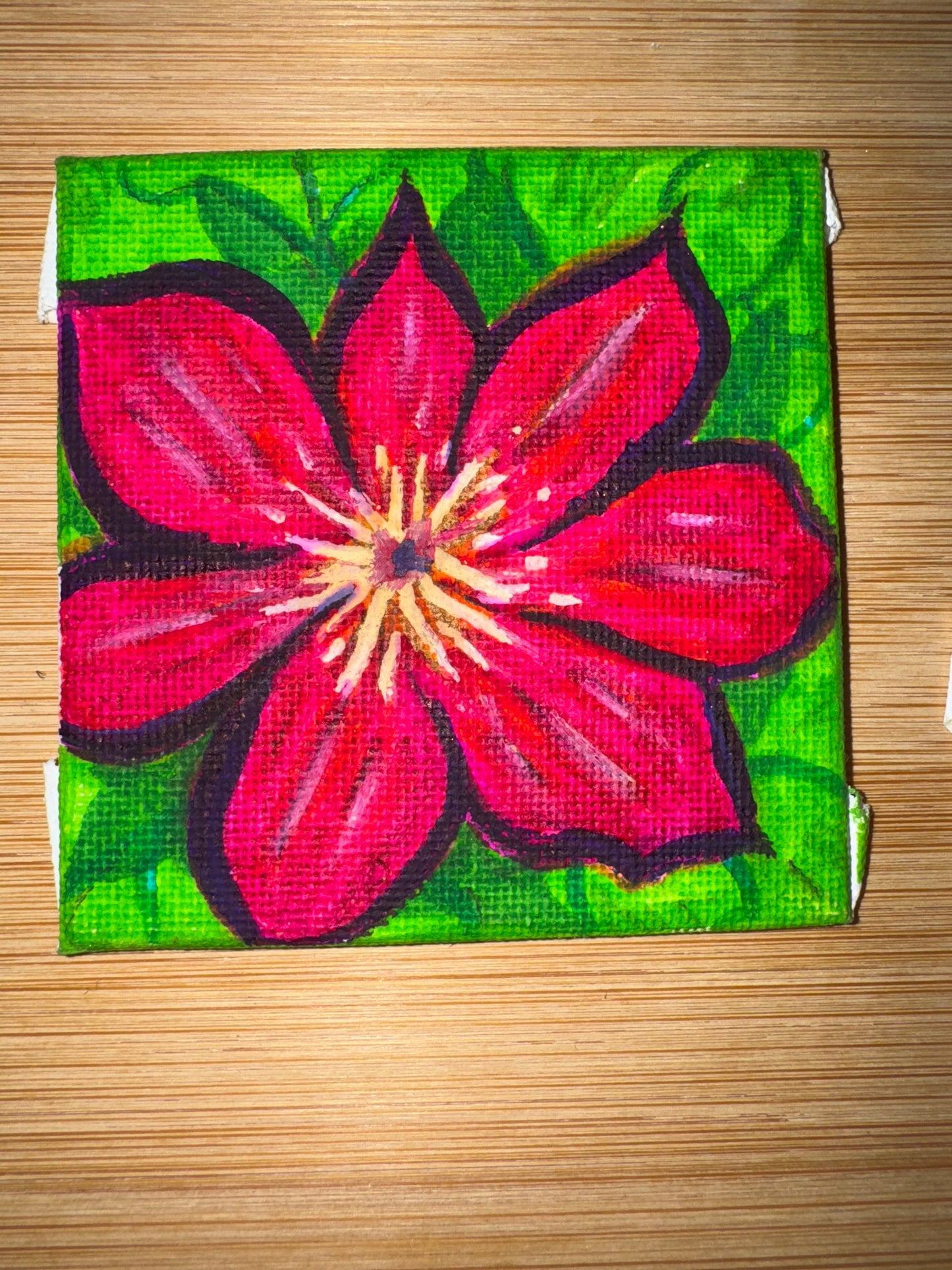 Bright and cheerful floral design on 3x3inch textured canvas card - Original Art by Max Landry